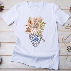 Short Sleeve Unisex Tee: Blue & White Vase Design